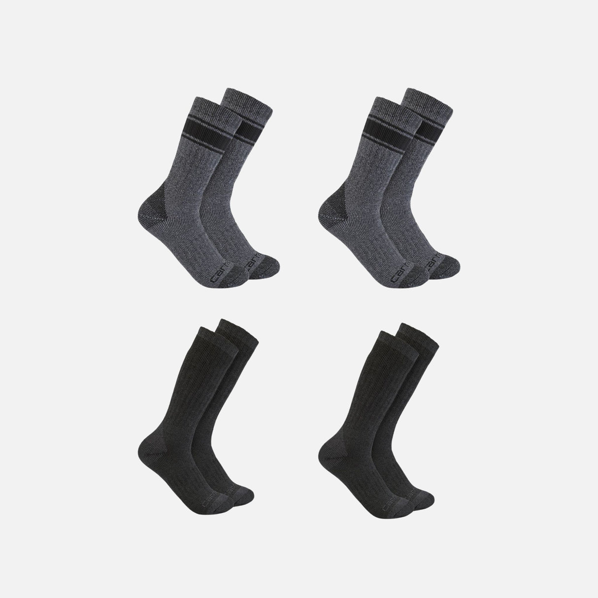 Paquet de 4 bas de travail épais Carhartt, accessoires chaussettes robustes et confortables pour un usage professionnel.