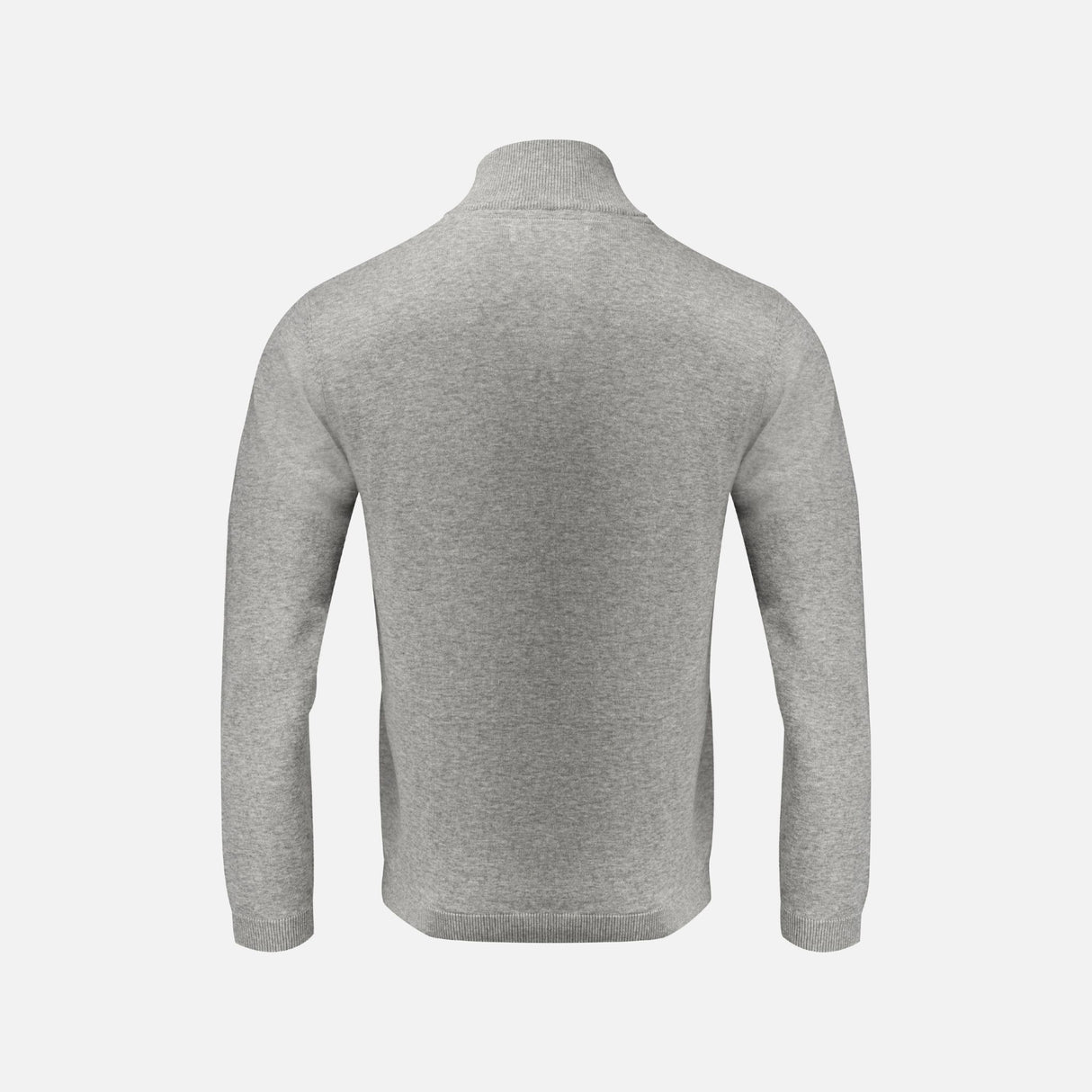 Gilet zippé en tricot pour homme James Harvest Ashland, veste classique en laine gris clair, porté sur un mannequin.