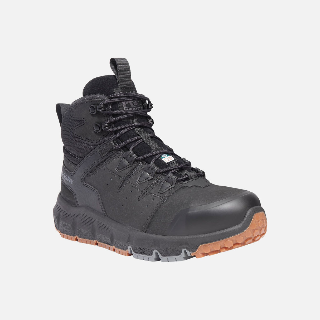 Bottes de travail Timberland 6 pouces noires avec embout en alliage et protection CSA, robustes et sécurisées.