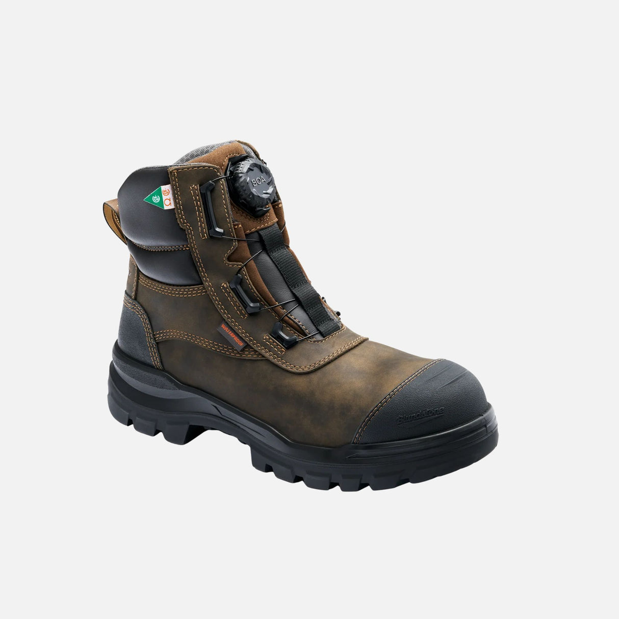 Bottes de travail Blundstone RotoFlex BOA en brun, imperméables, avec système de réglage précis et semelle robuste.
