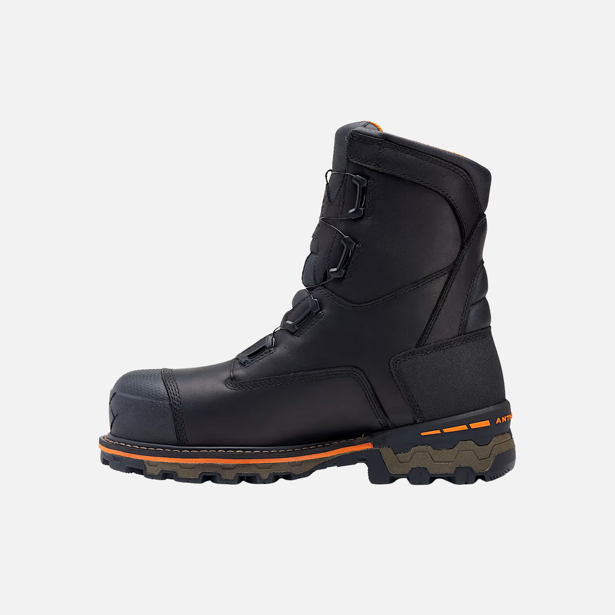 Bottes de travail imperméables Timberland pour l'hiver, en noir, avec protection robuste et semelle stable.