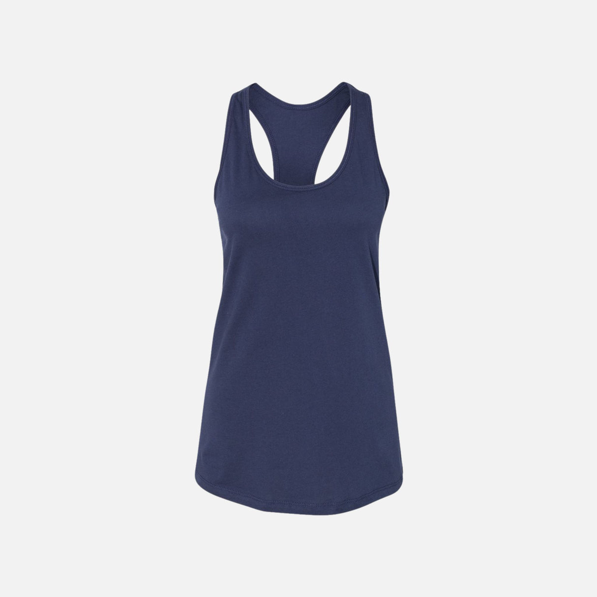 Camisole racerback bleu marine Bella + Canvas, vêtement pour homme ou femme, vue de devant, tissu doux et ajusté.