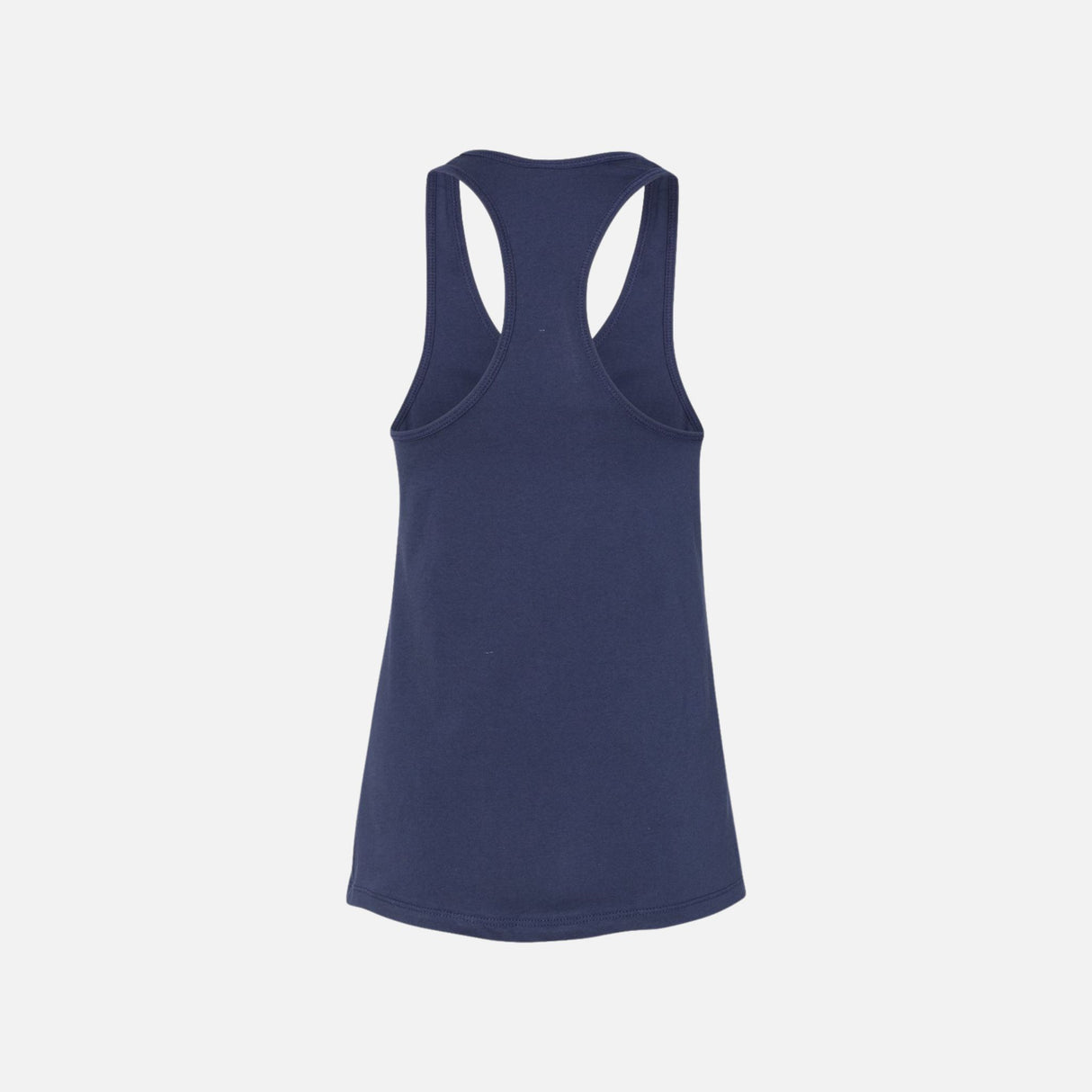 Camisole racerback Bella + Canvas bleu marine, t-shirt ajusté pour femmes, tissu doux, style décontracté.