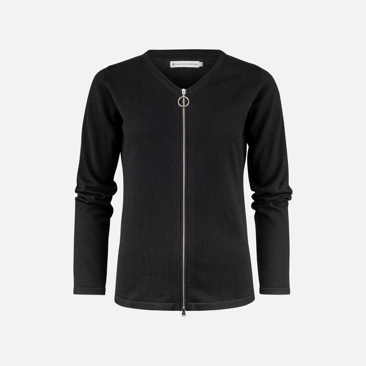 Cardigan zippé pour femme James Harvest en tricot noir, veste confortable et élégante pour toutes les occasions.
