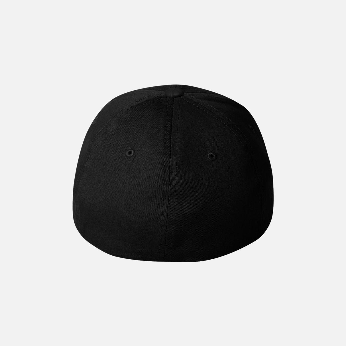 Casquette Flexfit à filet structurée six panneaux noire, accessoire de coiffure sportive, vue de face.