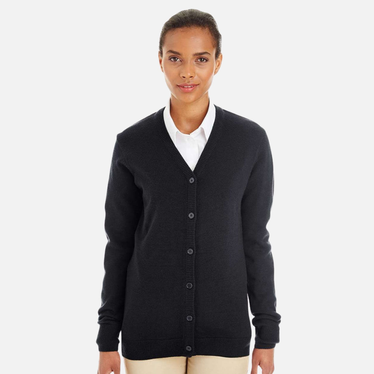 Chandail-Cardigan-ML-Harriton-S_S-M425W-noir-devant-mannequin