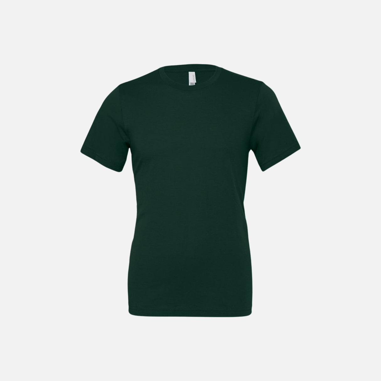 T-shirt à manches courtes unisexe Bella + Canvas 3001 vert forêt, vêtement décontracté en coton doux, vue de face.