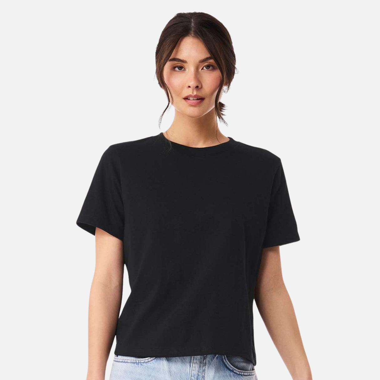 Chandail-manches-courtes-Bella-Canvas-S_S-6110-noir-vintage-devant-mannequin