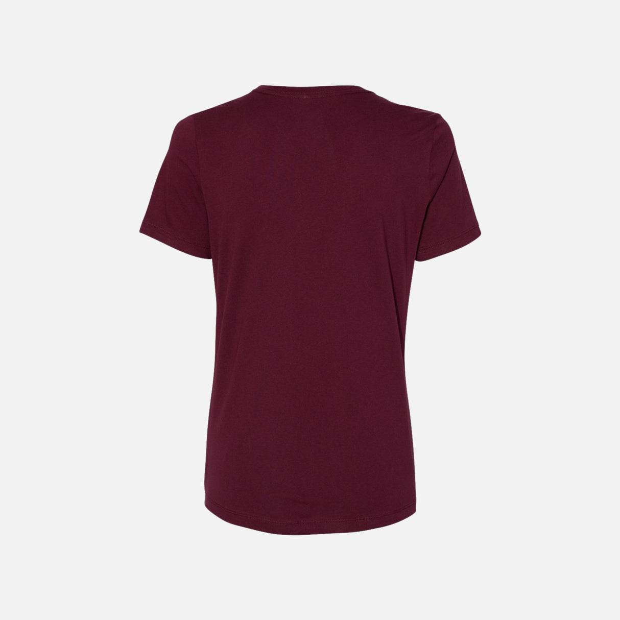T-shirt à manches courtes Bella + Canvas en bourgogne, coton doux, style décontracté, visible avec col rond et logo subtil.