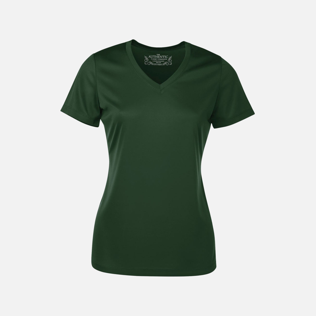 T-shirt performance pour femme ATC à col en V, manches courtes, tissu léger vert forêt, vêtement de sport pour femme