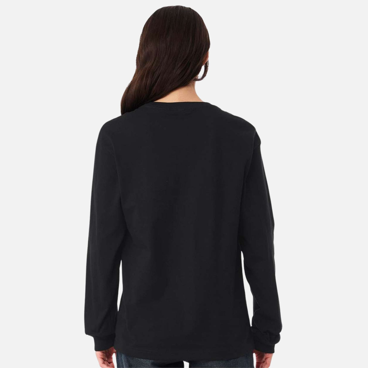 Chandail-manches-longues-Bella-Canvas-S_S-3511-noir-vintage-derrière-mannequin