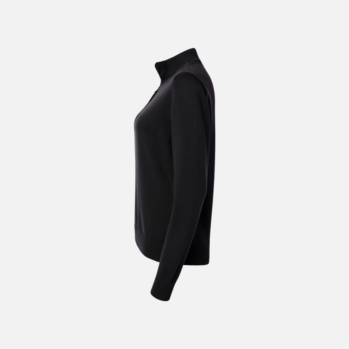 Chandail 1/4 zip pour femme Devon & Jones, modèle DG446W, noir, en tissu confortable et élégant.