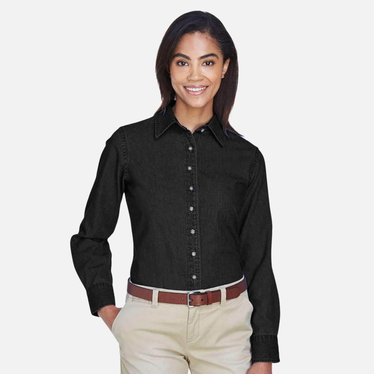 Chemise-ML-Harriton-S_S-M550W-noir-devant-mannequin