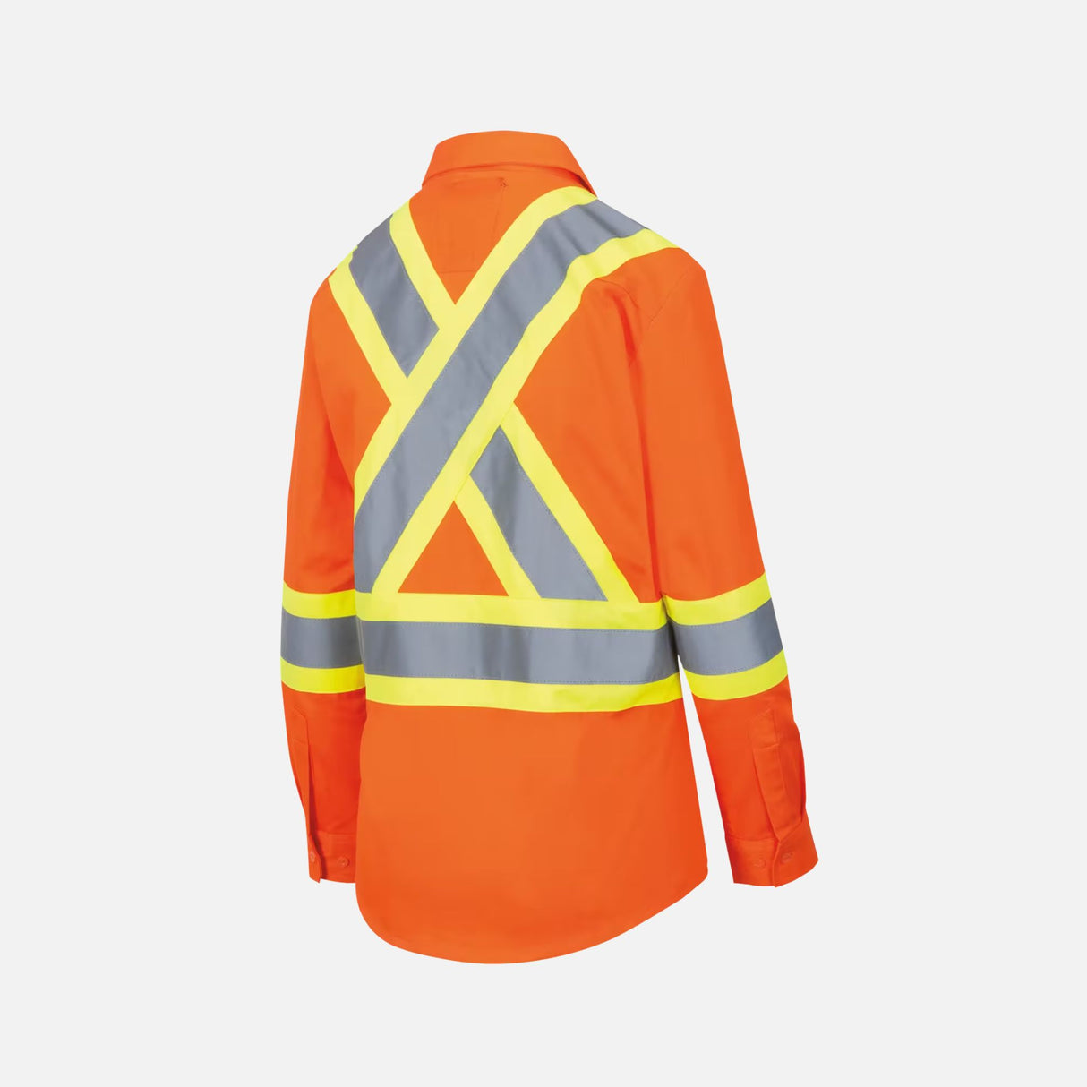 Chemise à bandes orange pour femme Surewerx, vêtement de sécurité avec bandes réfléchissantes pour une meilleure visibilité.