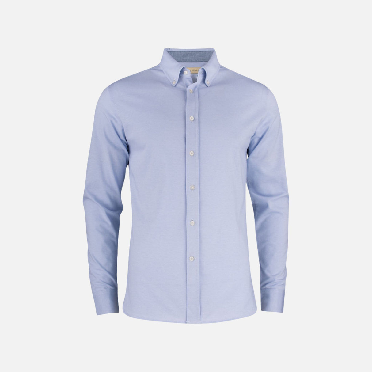 Chemise en denim bleu pâle à manches longues de James Harvest, style décontracté pour homme, vue frontale.