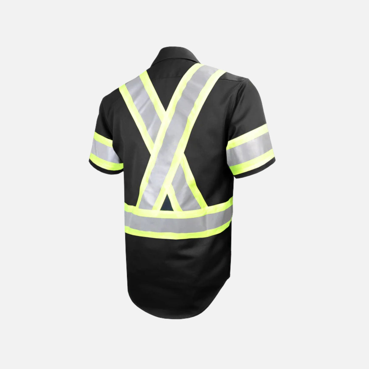 Chemise de travail à manches courtes haute visibilité Gatts, vêtement de sécurité noir, avec bandes réfléchissantes.