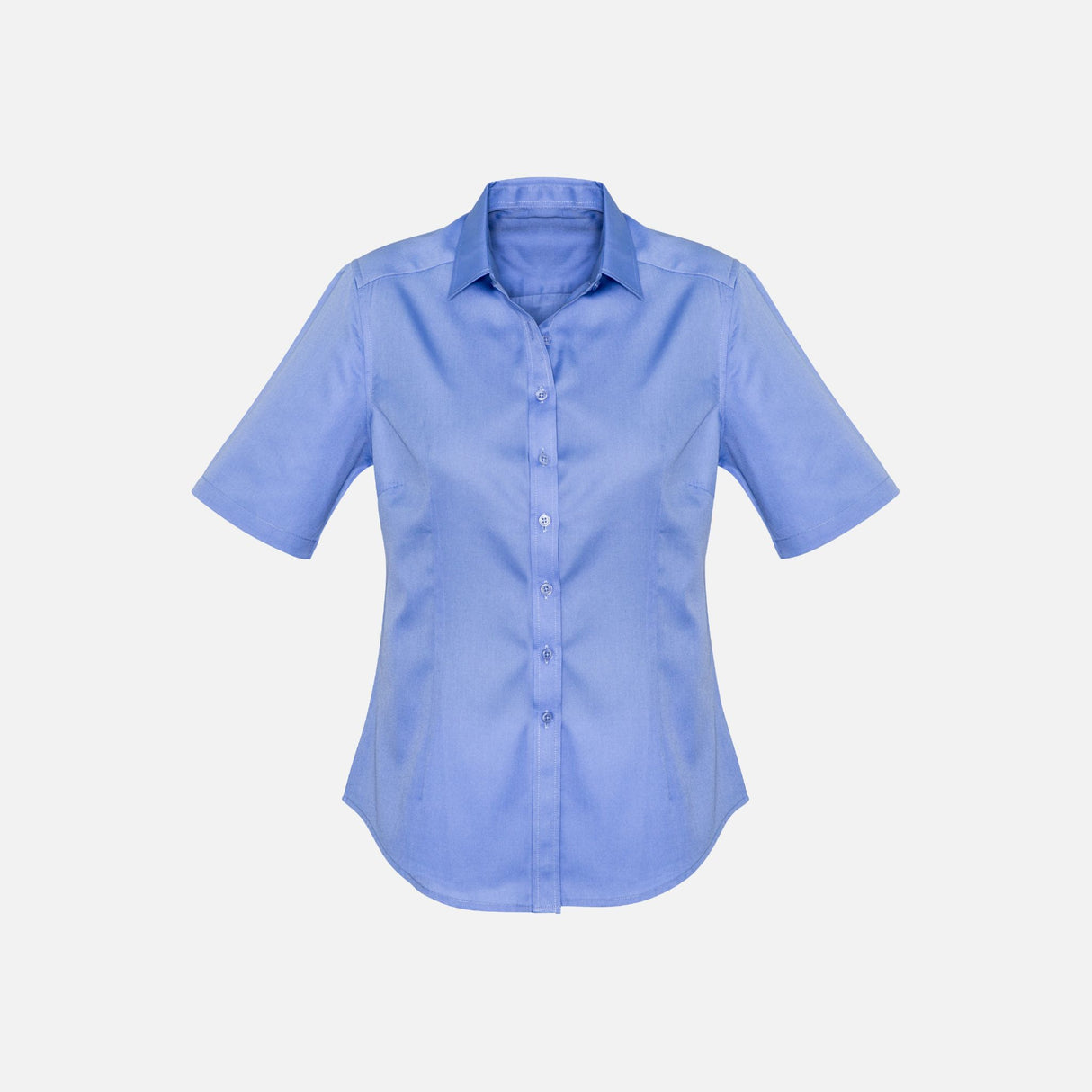 Chemise à manches courtes pour femme Biz, modèle S522LS, en tissu bleu avec col classique et coupe élégante.