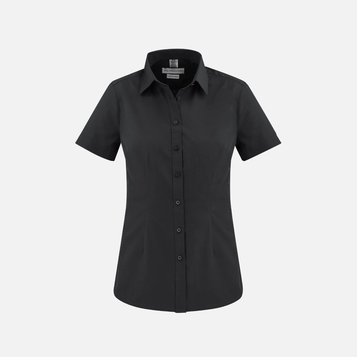 Chemise en denim à manches courtes pour femme, marque Biz, couleur noire, tissu léger, style décontracté.