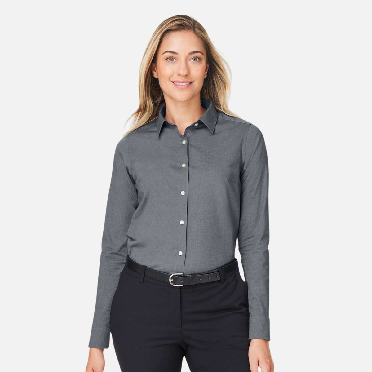 Chemise-manches-longues-femme-DG505W-gris-devant-mannequin