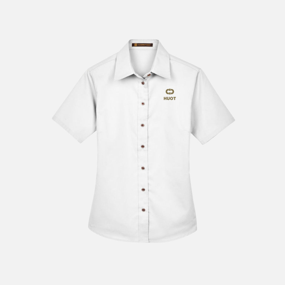 Chemise à manches courtes Harriton M500SW en blanc, vêtement chemise pour homme, vue de face sur fond blanc