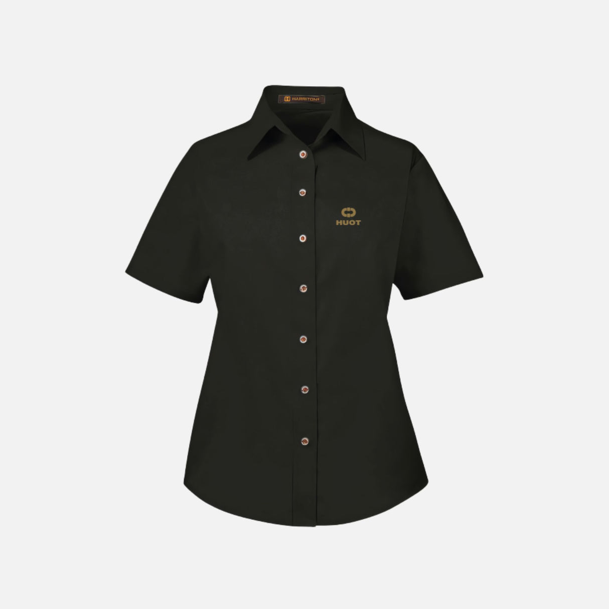 Chemise à manches courtes noire Harriton M500SW, vêtement chemise en coton pour homme, look décontracté et élégant.