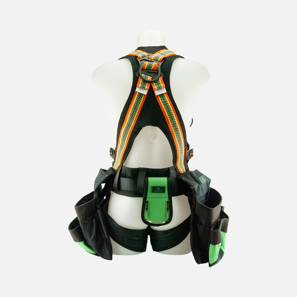 Harnais de sécurité Primeline Tools Juggernaut avec sacs intégrés, visibilité accrue, idéal pour la protection individuelle.