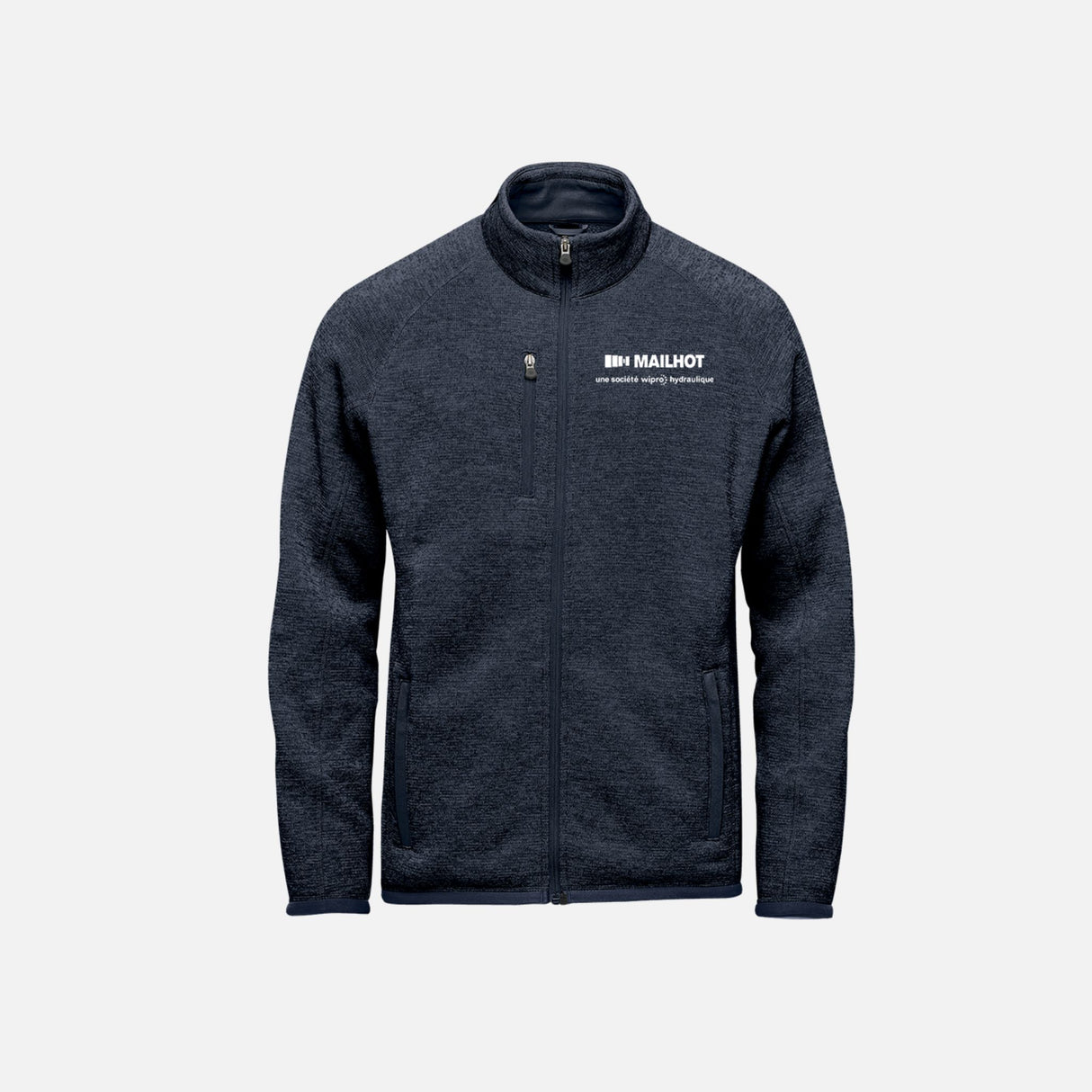 Veste polaire pour homme Stormtech FHZ-1 marine, vêtement chaud et confortable avec fermeture éclair, vue de face.