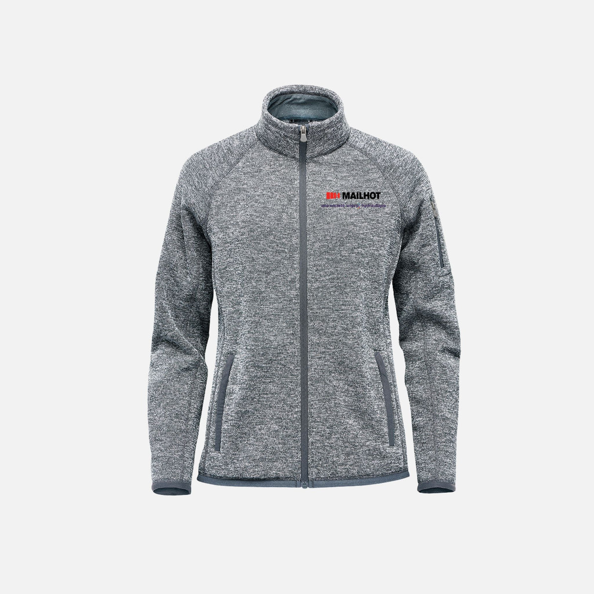 Veste polaire pour femme Stormtech FHZ-1W gris, vêtement chaud et confortable avec fermeture éclair, vue de face.