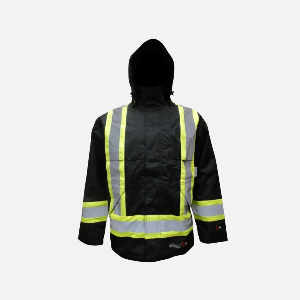 Manteau isolé Viking noir, résistante au feu, chaud et protecteur pour la sécurité en environnement dangereux.