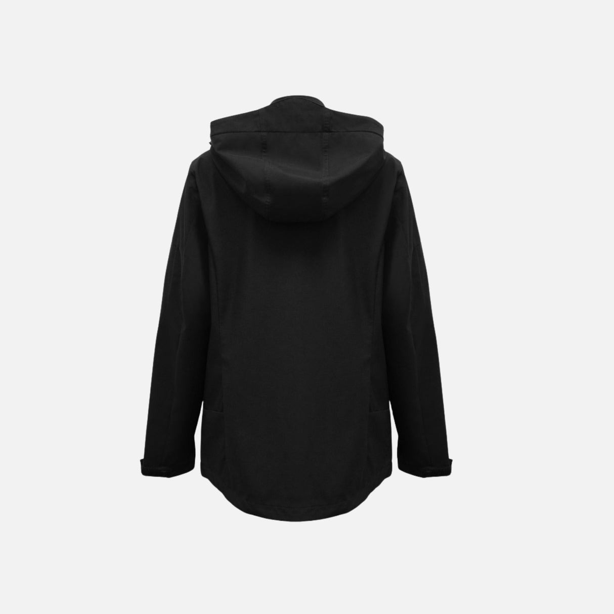 Manteau coquille pour femme Biz Atlas, manteau noir en tissu imperméable avec capuche et fermeture zippée.
