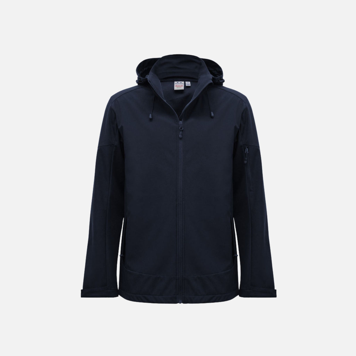 Manteau coquille pour homme Biz Atlas en coloris marine, vêtement d'extérieur avec capuche et fermeture éclair.