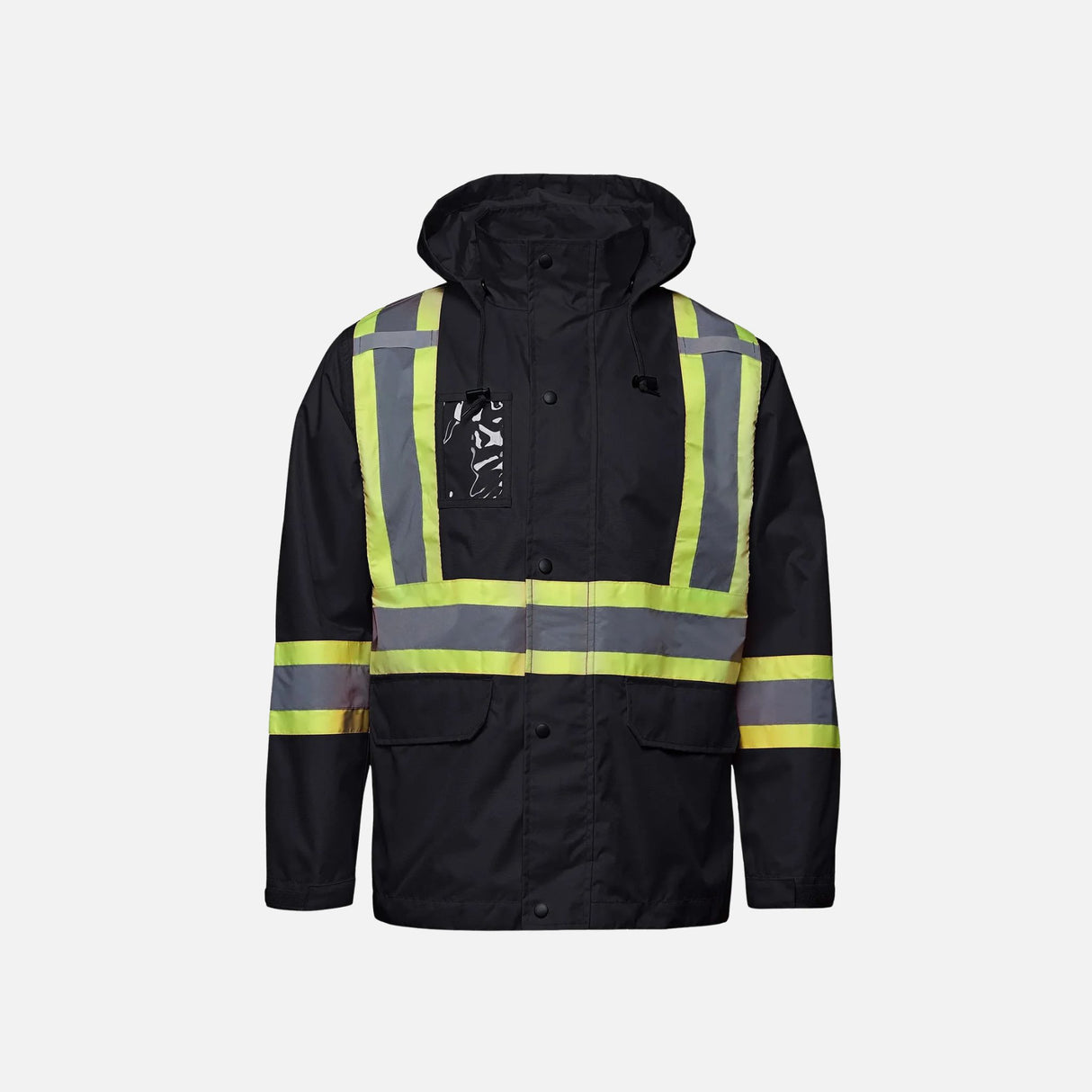 Manteau haute visibilité imperméable Canada Sportswear Storm, respirant et conforme CSA, en noir, pour la sécurité et la protection.