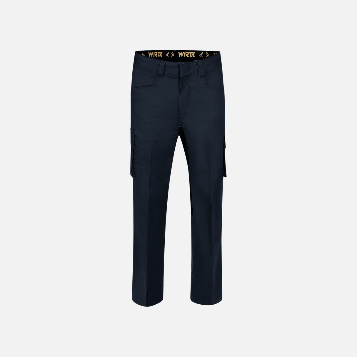 Pantalon cargo Superflex WRTK, extensible et moderne, en tissu marine, adapté au travail, vue de face sur mannequin.