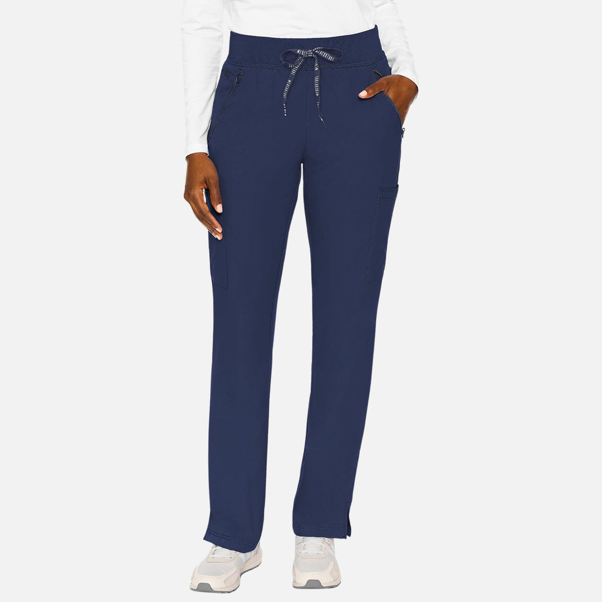 Pantalon médical MedCouture MC Insight en coton extensible, coupe droite et confortable, couleur bleu marine.