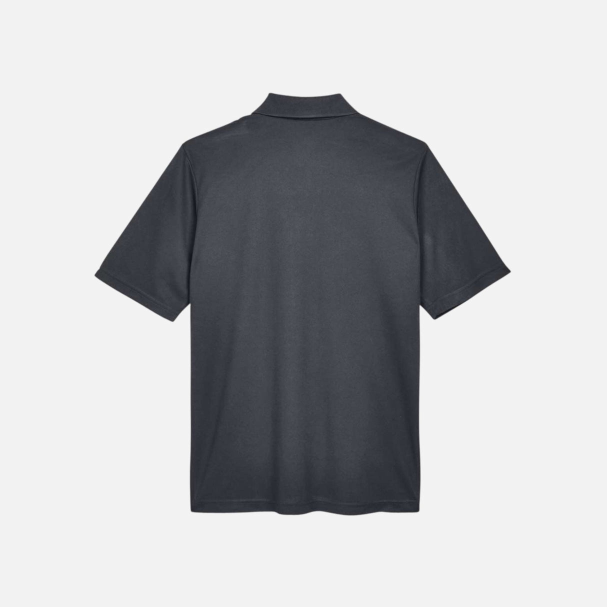 Polo performance Core365 Origin en coton gris foncé, col classique et logo brodé, porté sur mannequin.
