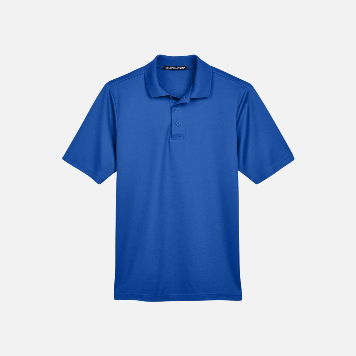 Polo Devon & Jones CrownLux DG20 en tissu bleu royal, vêtement polo pour homme, détail de col et manches.