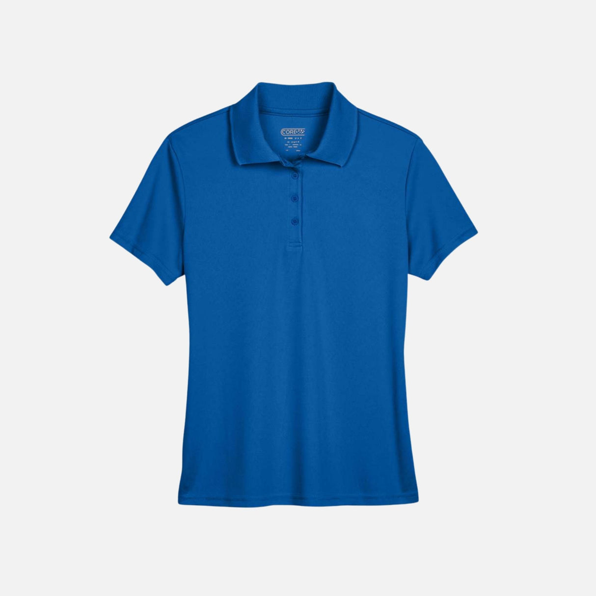 Polo pour femme Core365 Performance Origin, modèle 78181, en tissu royal avec col et manches courtes, vêtement de sport élégant.