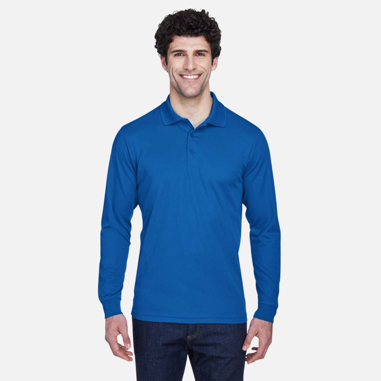 Polo Core365 Pinnacle Performance bleu royal, vêtement polo homme, col classique et logo brodé sur la poitrine