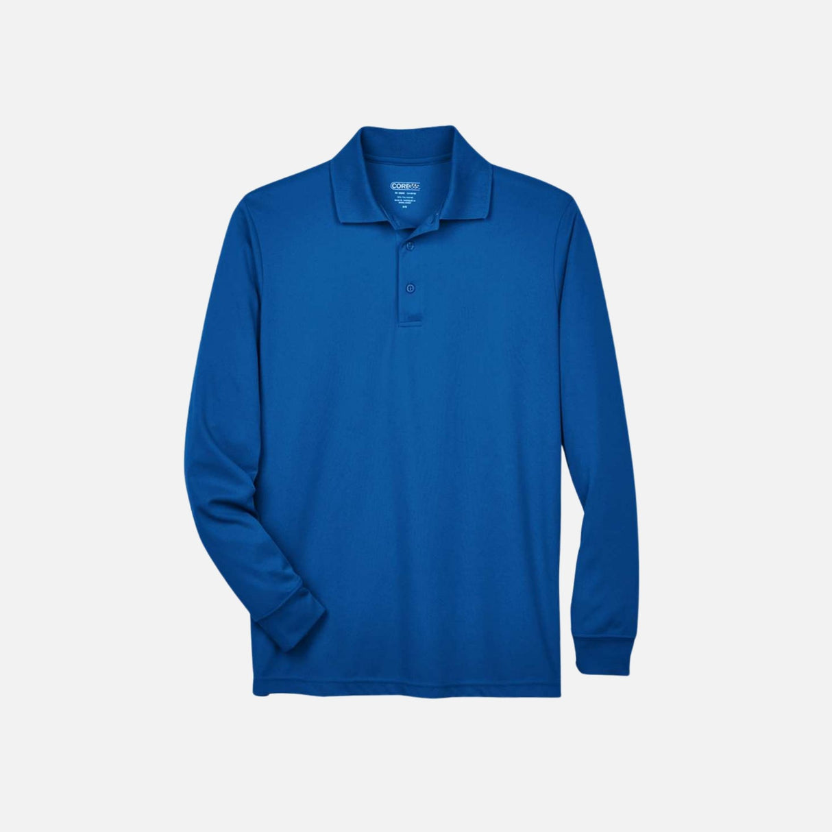 Polo Core365 Pinnacle Performance en bleu royal, vêtement polo pour homme, détail du col et logo visible.