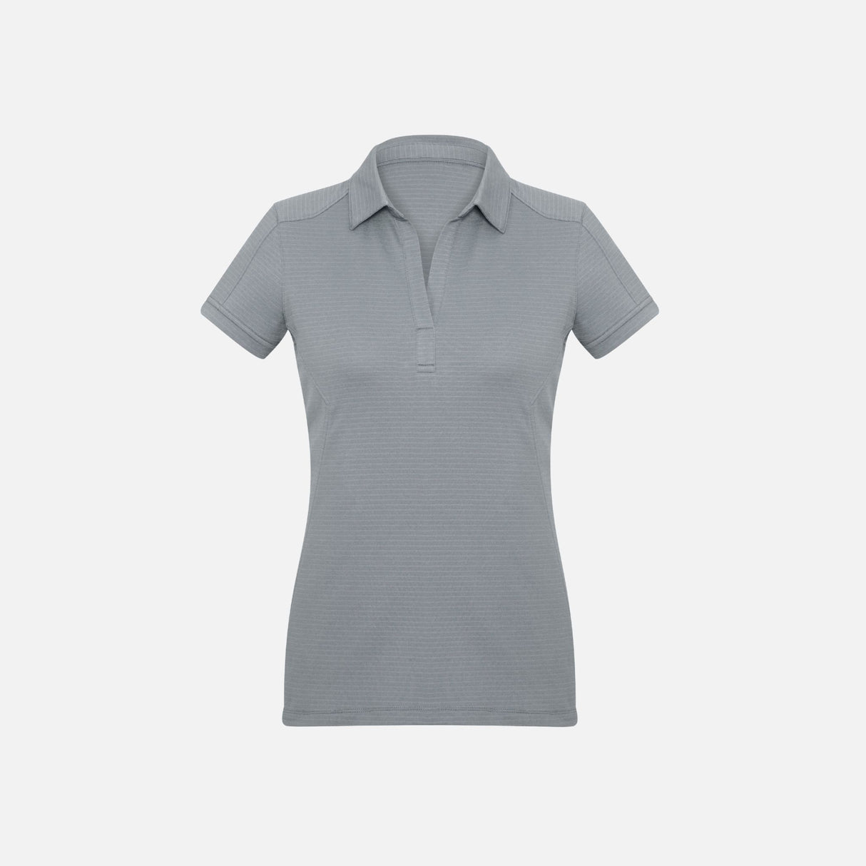 Polo à manches courtes pour femme Biz P706LS en argent, vêtement de corps élégant et confortable, vue de face.