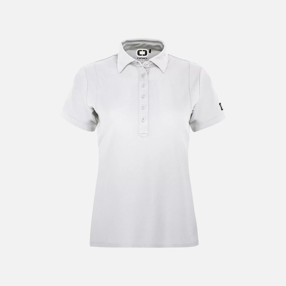Polo à manches courtes pour femme OGIO LOG101 blanc en tissu léger, idéal pour un style sportif et élégant.