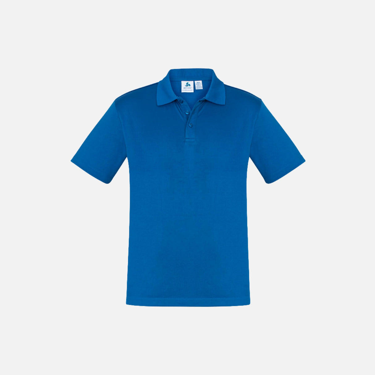 Polo à manches courtes pour homme Biz Ace, coloris royal, en tissu léger, porté sur un mannequin.
