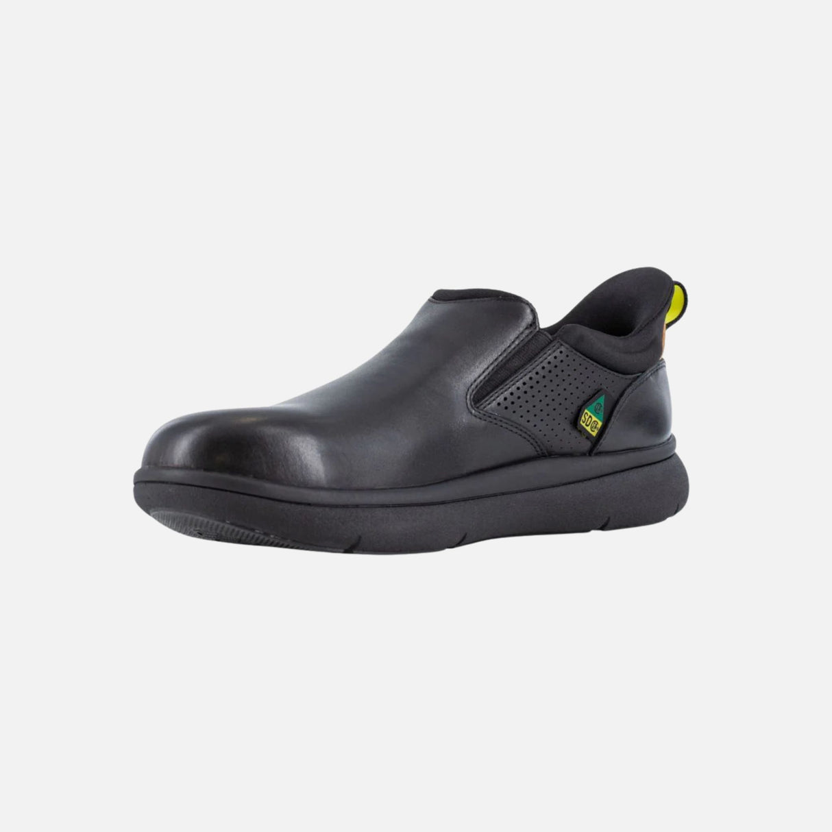 Souliers de travail Reebok sans lacets avec embout composite noir, conçus pour le confort et la sécurité au travail.