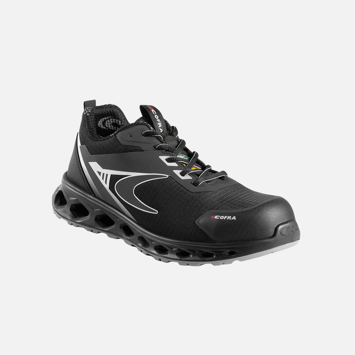 Souliers de sécurité Cofra, légers avec embout composite et semelle antifatigue, en noir, pour le travail.