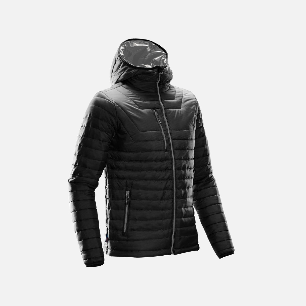 Veste matelassée pour homme Stormtech Gravity en noir et gris, vêtement chaud et léger pour l'hiver.