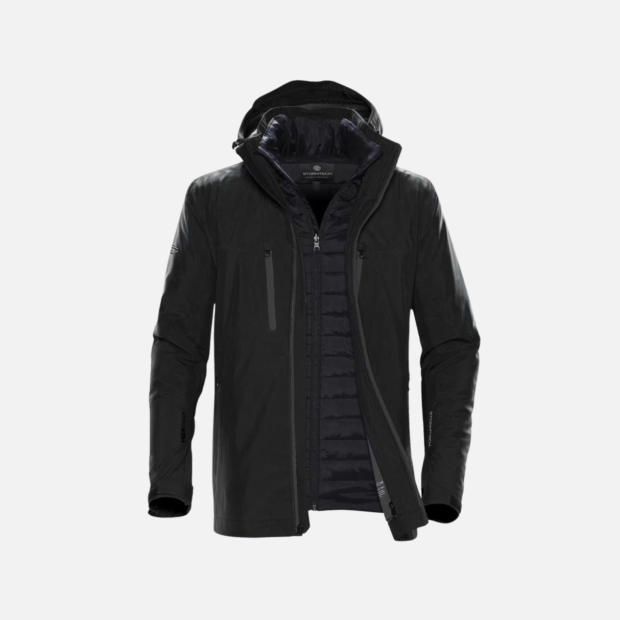 Veste 3-en-1 Stormtech Matrix Homme XB-4, manteau imperméable et isolant avec capuche amovible, vue de face.