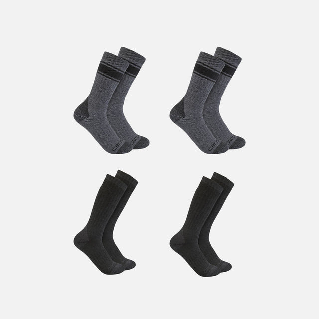 Paquet de 4 bas de travail épais Carhartt, accessoires chaussettes robustes et confortables pour un usage professionnel.