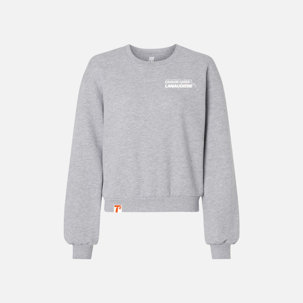 Pull en molleton à col rond American Apparel, couleur neutre, porté sur mannequin, détail du tissu doux et confortable.