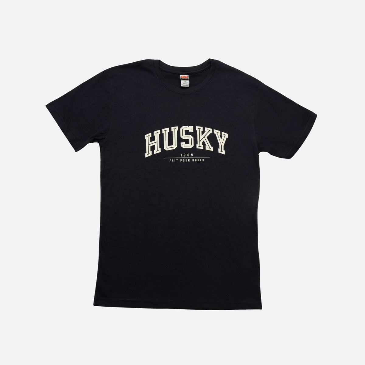 T-shirt L'Essentiel HUSKY en coton gris avec logo imprimé sur le devant, vêtement décontracté pour homme.