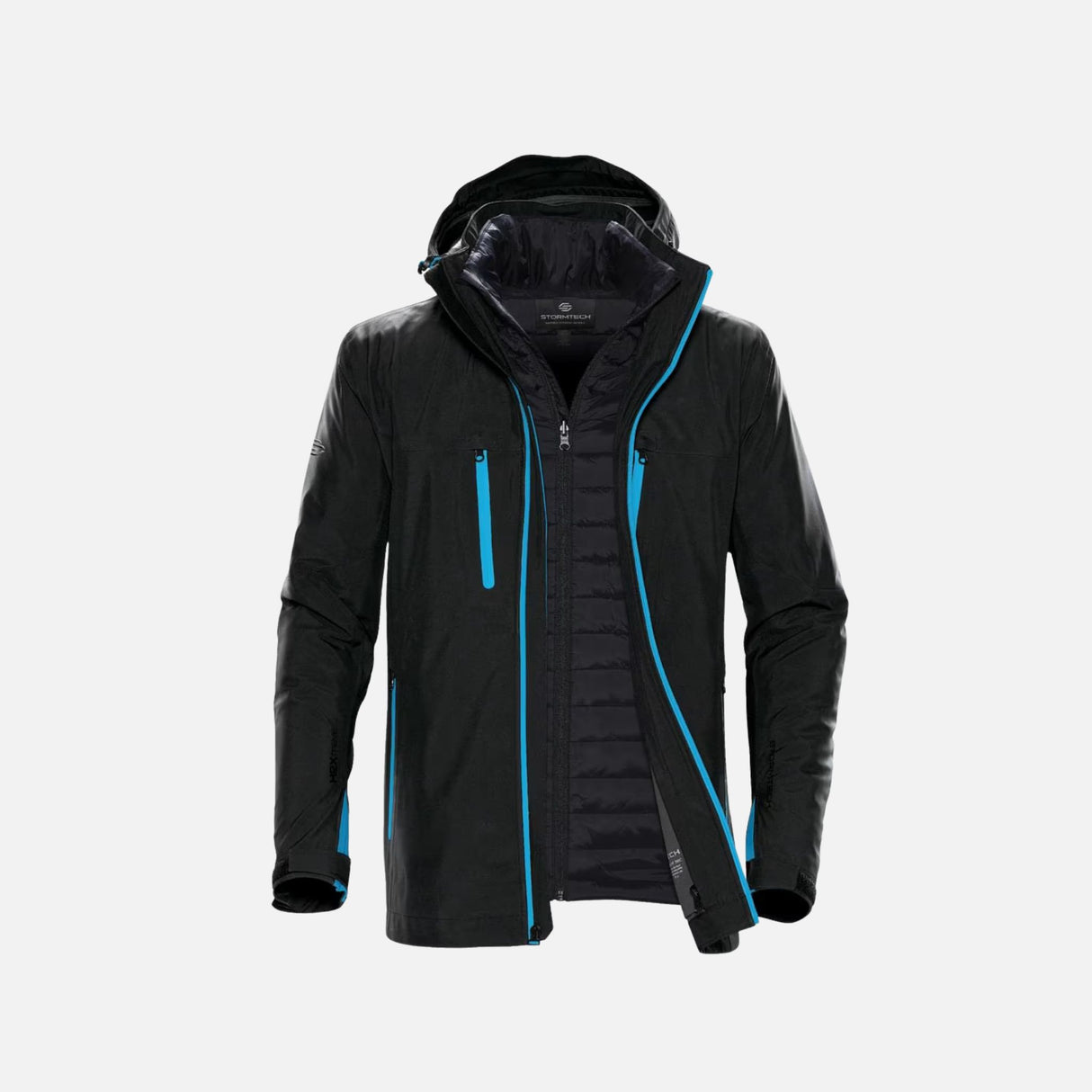 Veste 3-en-1 Stormtech Matrix Homme XB-4, manteau imperméable avec capuche et doublure amovible, adaptée aux conditions changeantes.